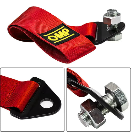 Cinta de Reboque Universal JDM – Tow Strap OMP Bordada (Nylon Reforçado)
