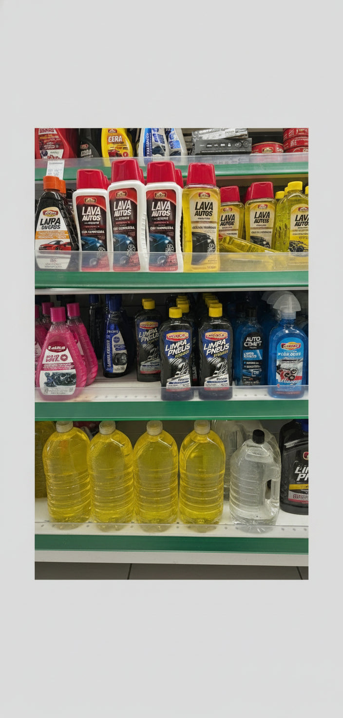 Kit de Limpeza Automotiva – Shampoo Neutro 1.8L + Limpa Pneus 1.8L + Limpa Vidros 500ml