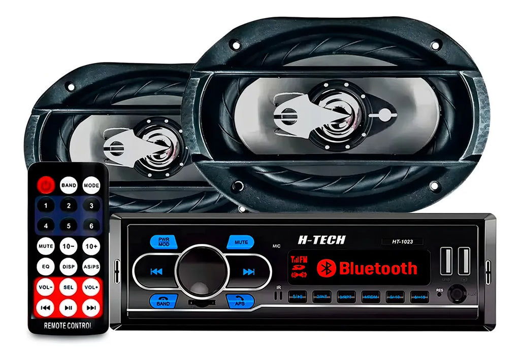 Kit Som Radio Mp3 Bluetooth + 2 Kit Alto Falante 6x9 200w Cor Prata