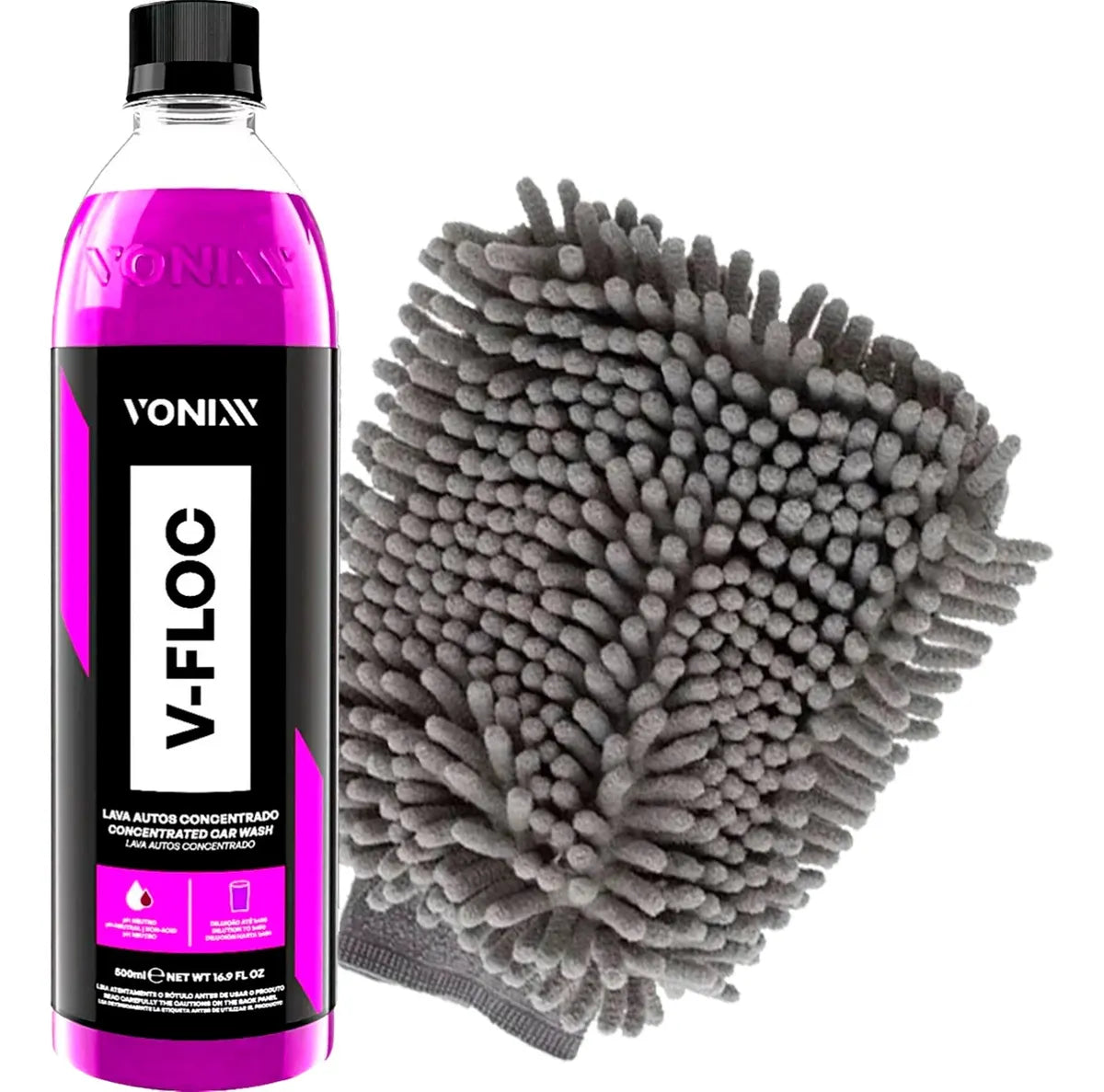 Luva Microfibra + Shampoo Automotivo 500ml V-floc Vonixx