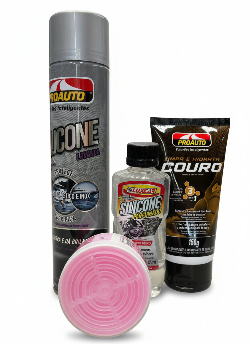 Kit Premium de Higienização Interna – Couro, Painel e Aroma Automotivo